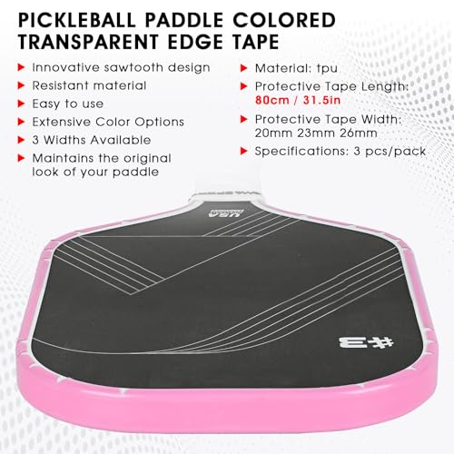 PICKLETECH Pickleball Paddle Protection Tape - Paddle Head Edge Guard - Racket Edge Protection Tape -Fit Perfectly Curved Edge -No Wrinkling - color: Clear Pink, size: Width 20mm