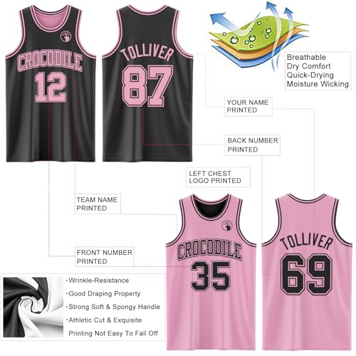 Custom Reversible Basketball Jerseys Men Youth, Personalized Sports Shirts Team Uniforms Printed Name Logo Number - color: Light Pink and Black