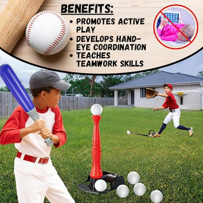 JOEY'Z Tball Set - T Ball Sets for Kids 3-5 & Toddler Baseball (Includes: Kids Baseball Tee, Oversized Bat & 6 Oversized Balls) Toddler Sports Toys Tball Set