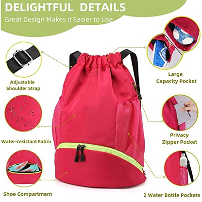 Soccer Bags, Waterproof Drawstring Gym Backpack for Baskestball Rugby Volleyball Yoga, Large Capacity Sports Bag - color: Rose