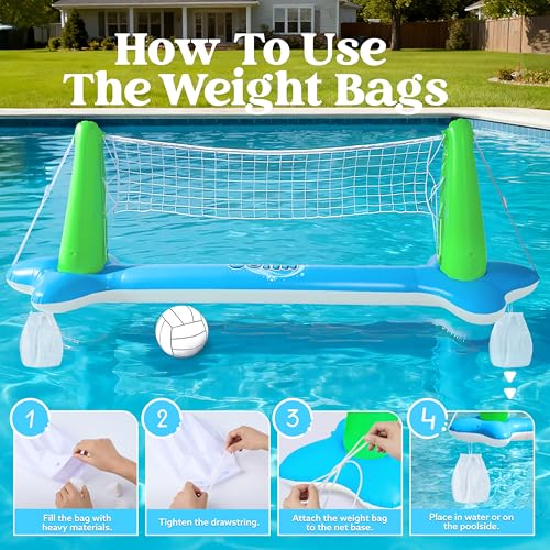 JOYIN Inflatable Volleyball Net & Basketball Hoops Pool Float Set; Balls Included for Kids and Adults, Summer Pool Game, Floaties, Volleyball Court (105”x28”x38”) Basketball (27.6”x23”),Green,Blue - color: Green Blue, size: Large