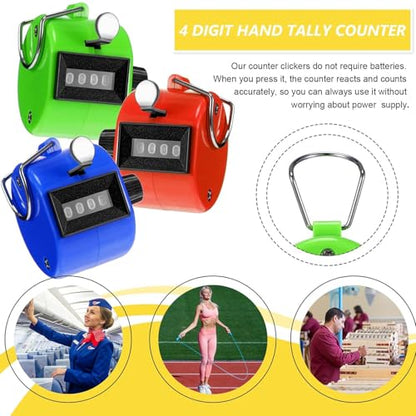 TOODOO 6 Pack Hand Tally Counter 4 Digit Mechanical Palm Clicker Plastic Hand Held Counter Clicker with Metal Finger Ring for School Golf Sports Events Office Stadium