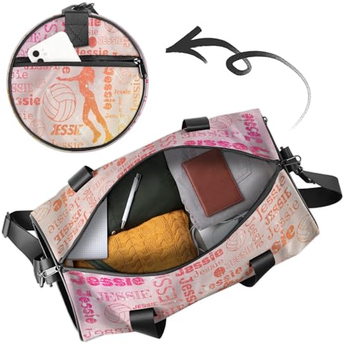 Custom Volleyball Sport Bags Personalized Sports Gym Bag with Name Overnight Weekender Duffel Bag Customized Gifts for Women Men, Orange Glitter