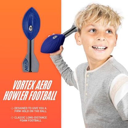 Nerf Vortex Aero Howler Foam Ball – Classic Long-Distance Football - Flight-Optimizing Tail - Hand Grip – Indoor and Outdoor Fun (Blue) - color: Blue
