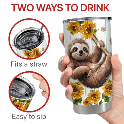 SANDJEST Sloth Tumbler 20oz Stainless Steel Insulated Coffee Travel Mug Cup for Women Girls Sloth Gifts for Birthday Christmas Mothers Day - color: Sloth