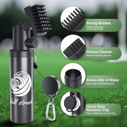 Vetance Pro Golf Club Cleaner Kit - Including New Designed Golf Club Brush, 3 Bottles of Cleaning Solution, Golf Towel,Effectively Remove Stubborn Stains and Rust. - color: Black