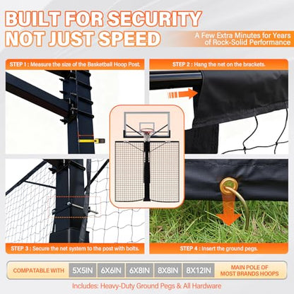 Basketball 2-in-1 Backstop Net+Light Mount System, Standalone Backstop Net, Standalone Light Mount Frame for Backyard Family Play, Fits Standard Hoops(Light NOT Included) - size: 8"×8", style: Standalone Backstop Net