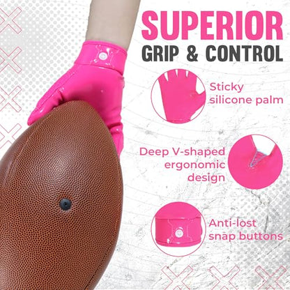 HANDLANDY Youth Football Gloves, Kids Sticky Receiver Gloves,Super Grip Football Glove Best Gift for Boys,Girls - color: Pink, size: X-Small-Youth