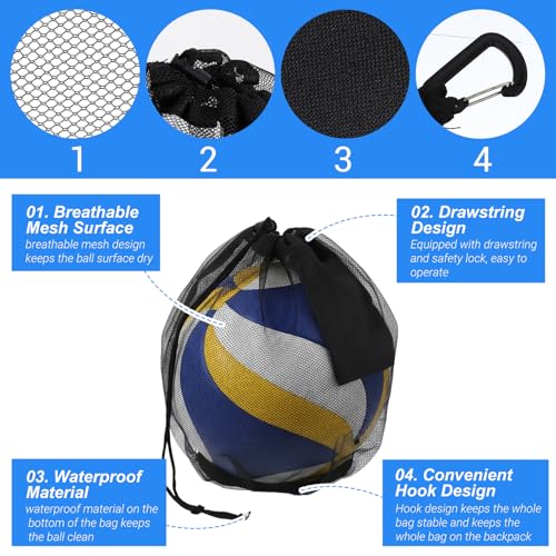2Pcs Nylon Single Ball Bag, Lightweight Volleyball Ball Bag with Hook, Drawstring Sling Backpack for Soccer, Basketball, Football - color: Black
