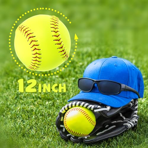 6 Pack Sports Practice Softballs - 12-Inch Official Size and Weight Slowpitch Softball, Unmarked & Leather Covered Training Ball for Games, Practice and Training, yellow