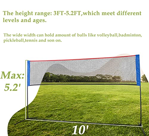 MiniTang Retractable Tennis Net - 10x5.2FT Portable Adjustable Height Steel Frame Net for Pickleball Volleyball Badminton, for Backyard Driveway Camping with Carry Bag