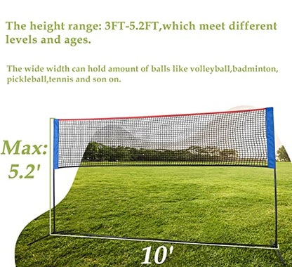 MiniTang Retractable Tennis Net - 10x5.2FT Portable Adjustable Height Steel Frame Net for Pickleball Volleyball Badminton, for Backyard Driveway Camping with Carry Bag