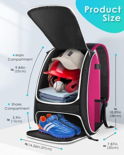 BROTOU Baseball Bag, Softball Bag for Baseballgear & T-Ball Bat, Baseball Backpack with Shoes Compartment for Men/Women - color: Pink