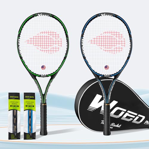 Adult 2 Player Tennis Racket Perfect for Beginner and Professional Players, 27” Speed Tennis Racquet Include Overgrips, Tennis Bag, Vibration Dampes, Covers - color: 2 Pack