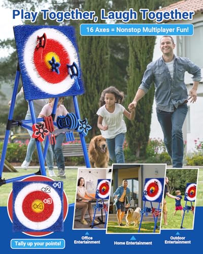 Axe Throwing Game for Backyard - 8 Throwing Axes Set - Deluxe Foldable Plastic Axe Throwing Target Game for Adults Kids, Outdoor Games Carnival Games
