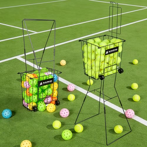 Tennis Ball Hopper, Portable Pickleball Ball Holder with Locking Legs, Holds 75 Tennis Balls or 50 Pickleballs, Sturdy Steel for Tennis Training and Teaching