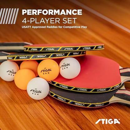 STIGA Performance 2 or 4 Player Table Tennis Set – USATT Approved Rackets and 3-Star Balls – 5-Ply Blade & Flared Handle – Perfect for Skill Development - style: 4 Player Set