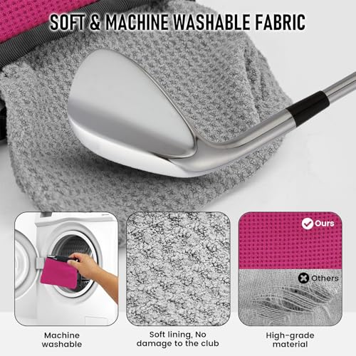 Golf Club and Golf Ball Cleaning Bag - Cleans Club Grooves, Golf Bag Accessories,Waterproof Clean Face Tech, Detachable Clip, Machine Washable,Golfer Gifts for Men(1-Pack,Plum) - color: PLUM