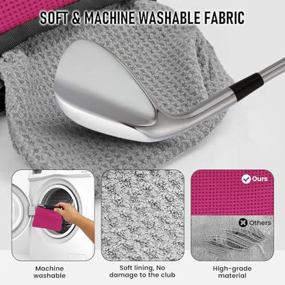 Golf Club and Golf Ball Cleaning Bag - Cleans Club Grooves, Golf Bag Accessories,Waterproof Clean Face Tech, Detachable Clip, Machine Washable,Golfer Gifts for Men(1-Pack,Plum) - color: PLUM