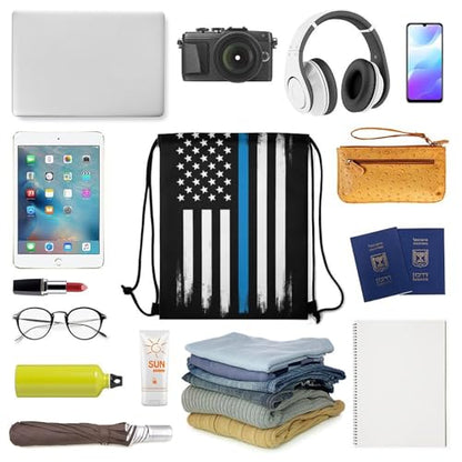 Travel Drawstring Backpack Beam Bag Large Capacity for Volleyball Baseball Sports Equipment Men Women Unisex, American Thin Blue Line Flag Day Bags - color: Picture (621)