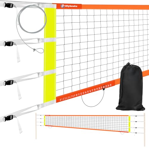 Professional Volleyball Net with Aircraft Steel Cable, Scoring Design - Anti-UV & Heavy Duty for Outdoor, Backyard, Pool, Schoolyard, Beach - Easy Set Up with Storage Bag - color: Orange