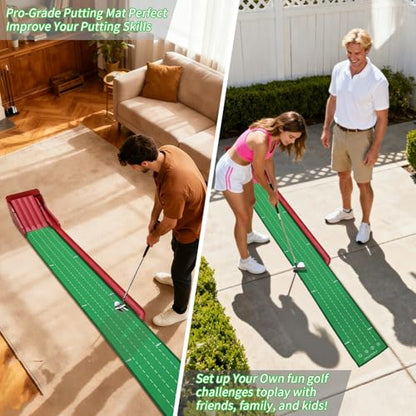 Crestgolf Professional Golf Practice Mat with Physical Feedback System – Engineer-Grade Composite, Automatic Ball Return,8 feet Suitable for Indoor Practice of Putting(Putting Green Golf Game Gift)
