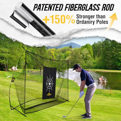 Golf Net, 10x7ft Golf Practice Net with Noise Reduce Silk Target Driving Real Balls, Hitting Nets for Backyard Garage, Improve Chipping Putting Pitching,Gift for Men & Golfers - color: Blcak