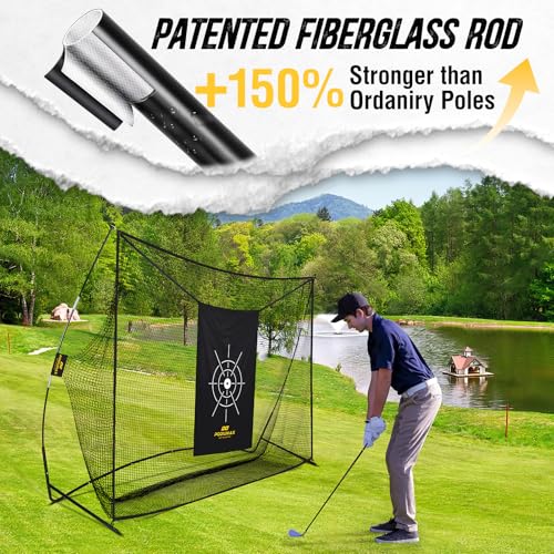 Golf Net, 10x7ft Golf Practice Net with Noise Reduce Silk Target Driving Real Balls, Hitting Nets for Backyard Garage, Improve Chipping Putting Pitching,Gift for Men & Golfers