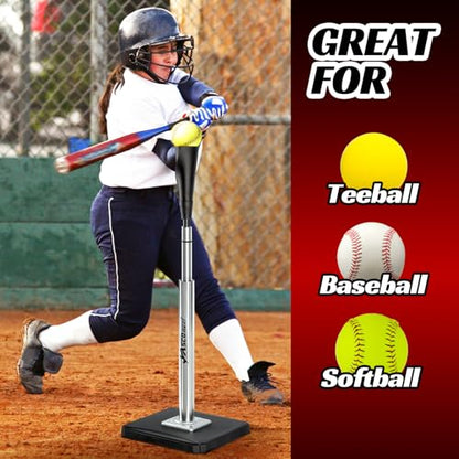 JASCOPRO Portable Batting Tee for Baseball/Softball, Height Adjustable 24-46 inches Softball Tee for Kids and Adults,Baseball Tee with Rubber Top,Metal Base,Easy Transport and Assemble Hitting Tee
