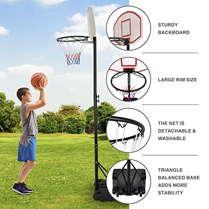 LEMY Basketball Hoop,5.4-7 Ft Kids Portable Basketball Hoop Outdoor,Adjustable Basketball Goal System with Shatterproof Backboard and Larger Base for Kids Youth and Adults in Backyard,Driveway,Indoor