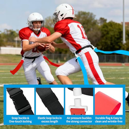 Flag Football Belts, 14 Player Adjustable Flag Football Set with 28 Flags for Youths Adults - Fits Up to 22-46" Waist - color: Red, Blue
