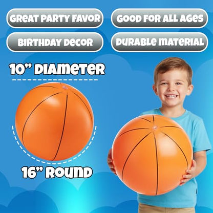 Inflatable Basketball Beach Balls (6 Pack) - 16-Inch Durable Beach Balls for Kids, Summer Pool Toys, Basketball Party Favors, Sports Theme Decorations, Giveaways - style: 6-Pcs Basketball Beach Balls