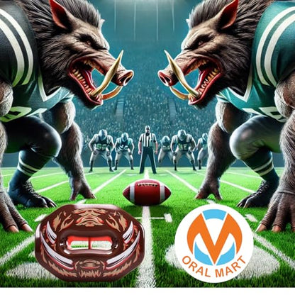 Oral Mart Flag Football Mouth Guard with 3D LipFit Design for Kids - Youth Football Mouthguard (No Boil) Cool Instant Fit Lip Guard Mouthpiece for Braces (Detachable Helmet Strap Included) - color: Charging Boar