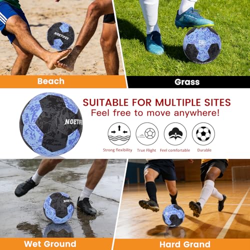 Soccer Ball Size 5 for Youth & Adults, Black Blue PU Leather, Durable Machine-Stitched 32-Panel Football, Hidden Seams, Water-Resistant, Outdoor & Indoor Training Ball