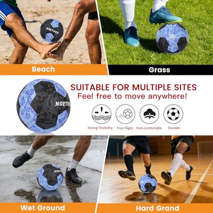 Soccer Ball Size 5 for Youth & Adults, Black Blue PU Leather, Durable Machine-Stitched 32-Panel Football, Hidden Seams, Water-Resistant, Outdoor & Indoor Training Ball