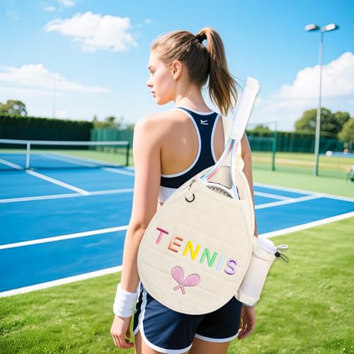 NZNDB Tennis Bags for Women Girl, Tennis Sling Crossbody Backpack, Water Resistant Tennis Bag for Pickleball, Tennis, Racketball - color: White