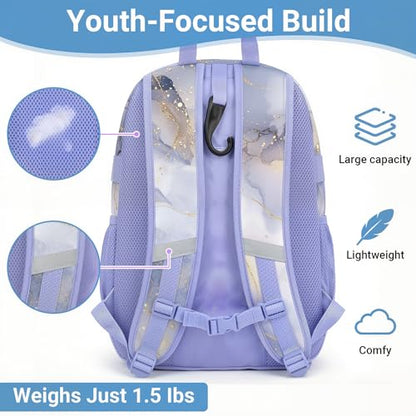 Youth Baseball Bag - Softball Bag for Girls & Boys with Shoes Compartment, Bat Backpack for Baseball, T-Ball & Softball Equipment - color: Marbled-Gray Purple