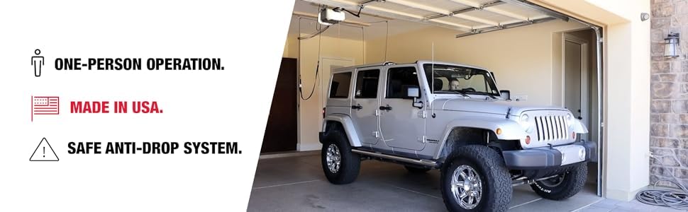 HARKEN - Truck Cap Overhead Garage Storage Hoist, Self-Leveling, Safe Anti-Drop System, Easy One-Person Operation, Smart Garage Organization - 7806.12 - size: 12 ft Ceiling, 200 lb Max