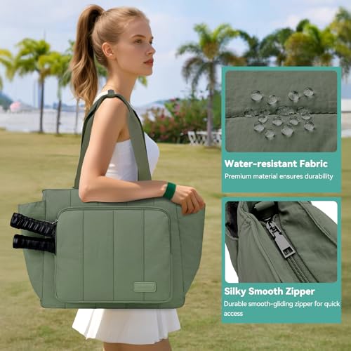 Chase Chic Pickleball Tote Bag for Women,Lightweight Puffer Quilted Pickle Ball Paddle Holder for Gym Sports - color: Green