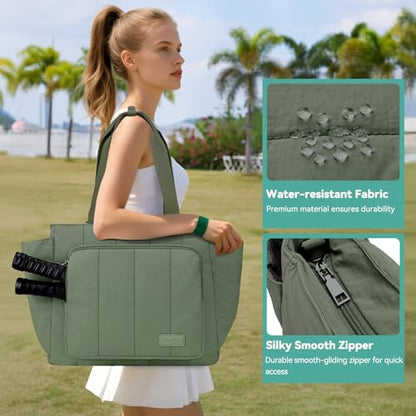 Chase Chic Pickleball Tote Bag for Women,Lightweight Puffer Quilted Pickle Ball Paddle Holder for Gym Sports - color: Green