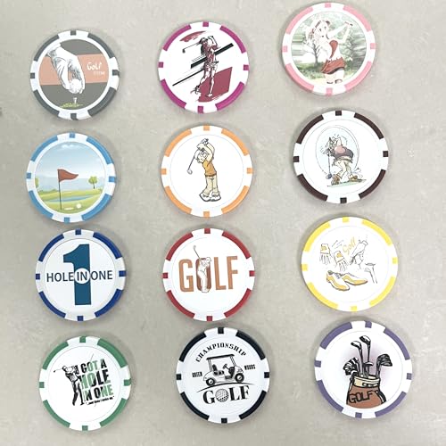 Golf Ball Marker Poker Chips, 12 Styles Funny Collection Ball Marker Set for Women Men Gift Accessories, 1.57 Inches