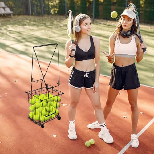 ParseBio Portable Pickleball Tennis Ball Collector with Wheel, 90 Tennis Balls Capacity, Pickleball Retriever Basket Carrier Gatherer Picker Hopper Container