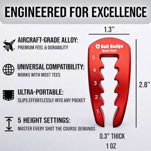 Adjustable Golf Tee Height Tool (5-Level Precision) – Universal Fit for Wooden & Plastic Tees, Consistent Tee Height Setter for Drivers, Fairway Woods & Irons, Durable Aluminum Golf Swing Training Aid - color: Red
