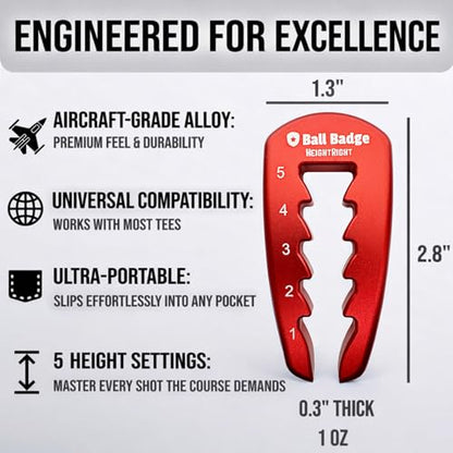 Adjustable Golf Tee Height Tool (5-Level Precision) – Universal Fit for Wooden & Plastic Tees, Consistent Tee Height Setter for Drivers, Fairway Woods & Irons, Durable Aluminum Golf Swing Training Aid - color: Red