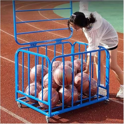 Lockable Ball Storage Cart with Wheels, Heavy Duty Rolling Sports Equipment Organizer Stackable Ball Cage with Lid, Metal Basketballs Footballs Rack for School/Gym(90x80x85cm) - size: 90x80x85cm