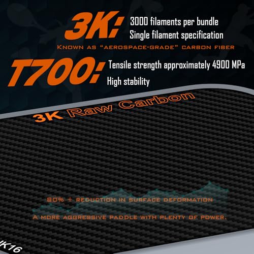Professional Pickleball Paddles- T700 Carbon Fiber Pickle Racket- 3K Raw Carbon Frosted Surface for Enhanced Spin and Friction - USAPA Approved Offensive Long Paddle for Intermediate Advanced Players - color: Grey
