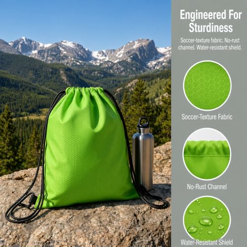 Extra Large Drawstring Backpack, Heavy-Duty Oxford String Bag for Basketball, Soccer & Laptop (2, Green) - color: Green