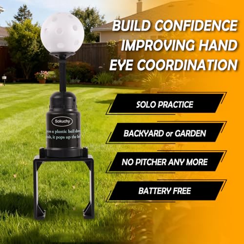 Big Ball Baseball Practice Popper, Pop Up Tee Balls to The Perfect Height for Batting Trainer, Batting Machine for Practicing Hitting Without a Pitcher - color: BLACK with 5 Big Balls