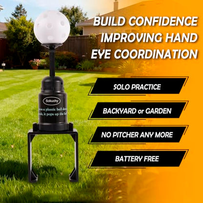 Big Ball Baseball Practice Popper, Pop Up Tee Balls to The Perfect Height for Batting Trainer, Batting Machine for Practicing Hitting Without a Pitcher - color: BLACK with 5 Big Balls