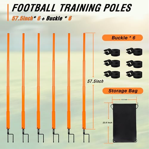 Hikeen Telescopic Length Soccer Poles Fixed & Collapsible Options Agility Training Hurdles and Football Obstacle for Teenager Soccer Training Outdoor Sports Speed Training Equipment - size: Long-57.5", style: 6 rods
